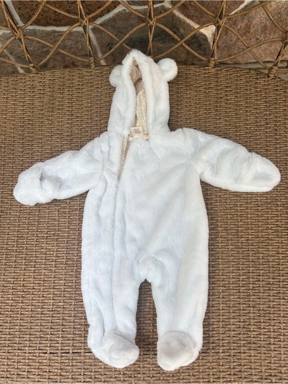 Cozy White Plush Baby One-Piece Hooded Romper